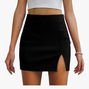 Black High Waisted Bodycon Skirt with Slit